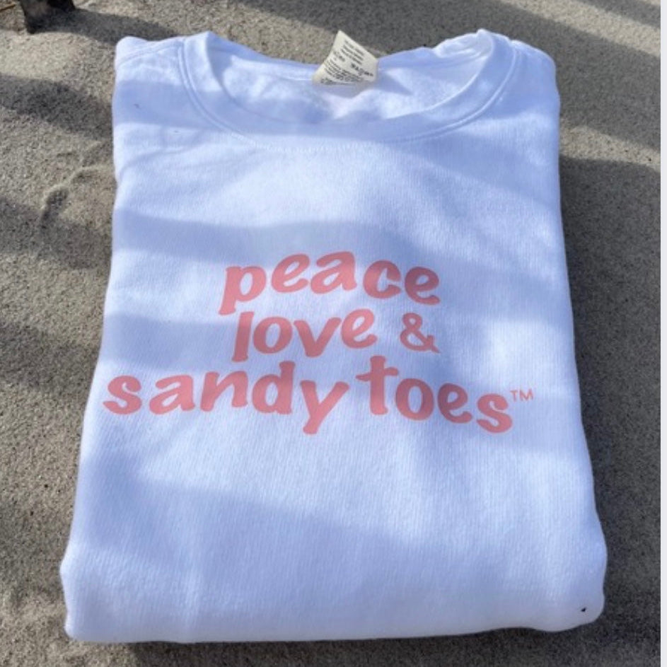 Pink wavy peace love & sandy toes crew sweatshirt