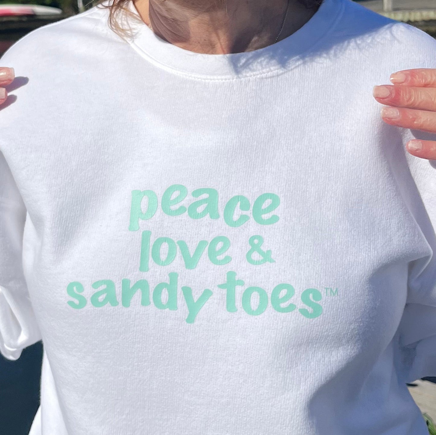 Mint green wavy peace love & sandy toes crew sweatshirt