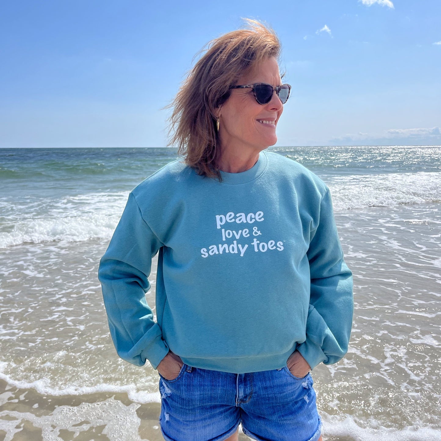 Wavy peace love & sandy toes crew sweatshirt